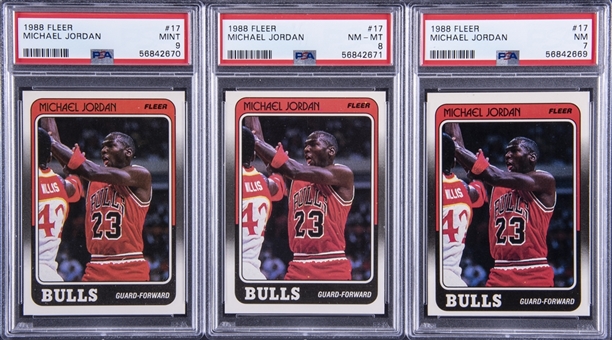 Lot Of (3) 1988/89 Fleer #17 Michael Jordan Cards - PSA Graded